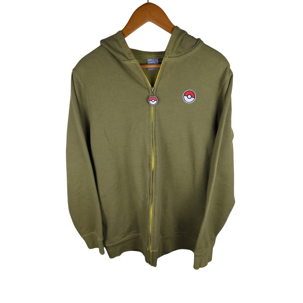 Pokemon Pikachu Full Zip Hoodie Olive Green XXL 3D Ears Pokeball Fleece Lined